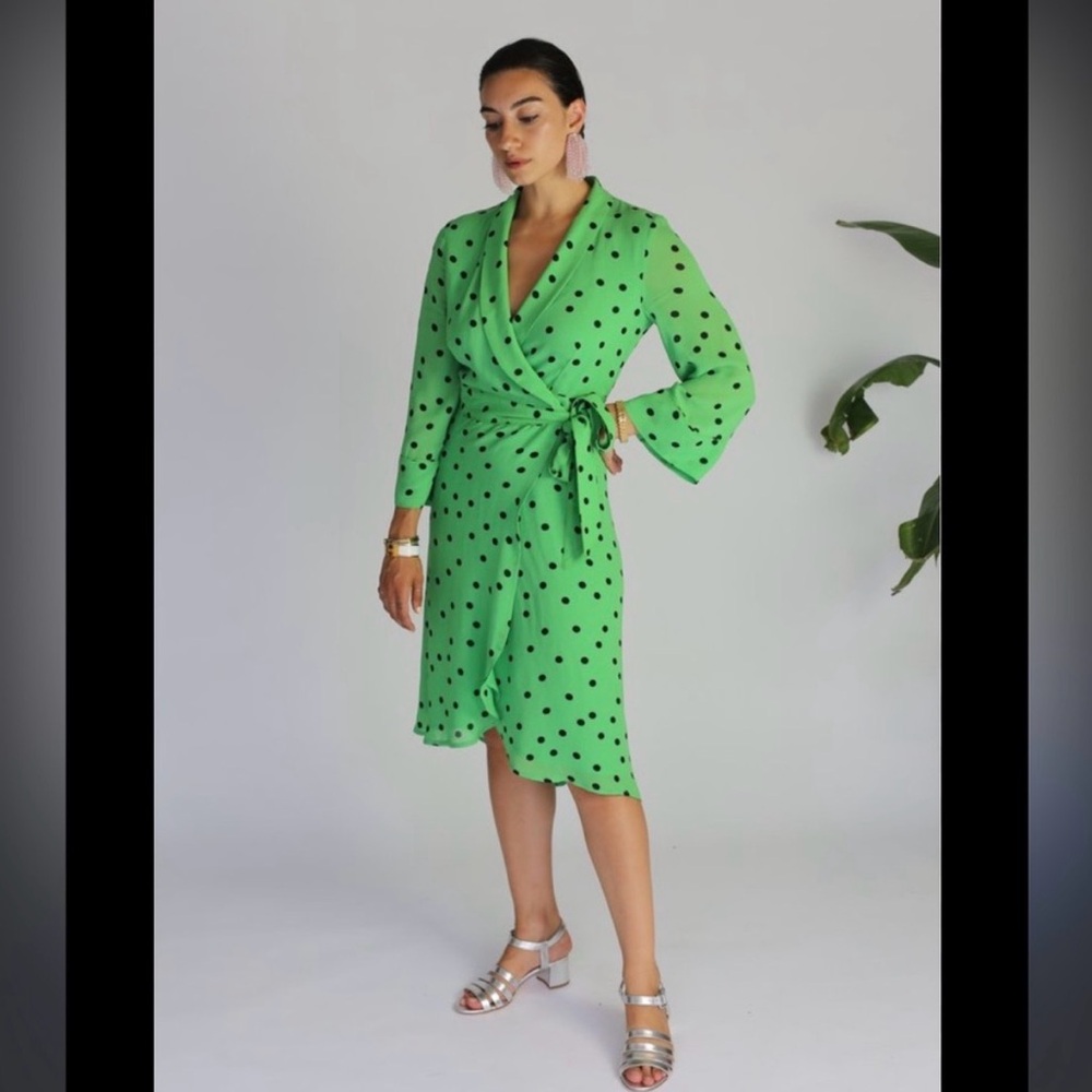 Ganni Dainty Georgette Wrap Dress in Classic Green size 38